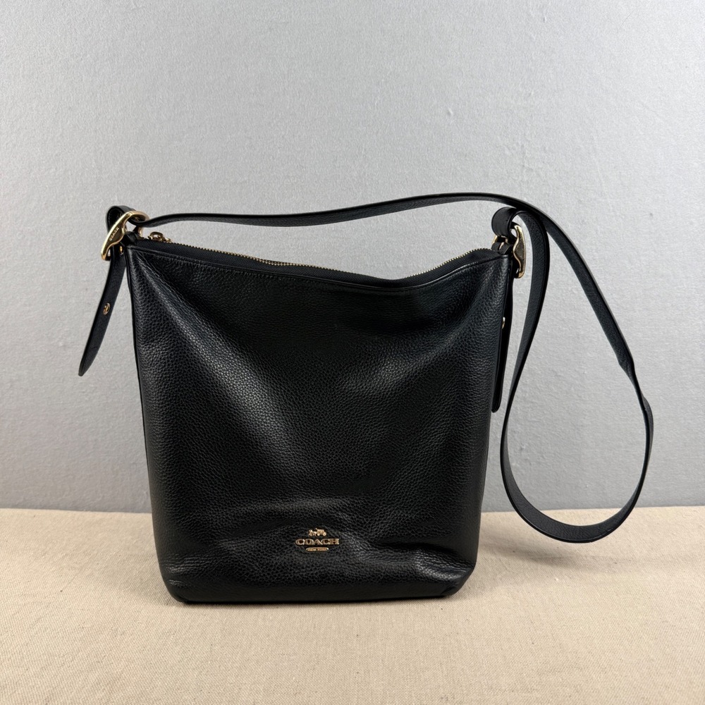 Coach‎ Val Duffle Black Pebble Leather Crossbody Shoulder Bag C2818 Gold